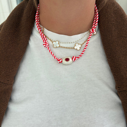 Red stripe cord necklace