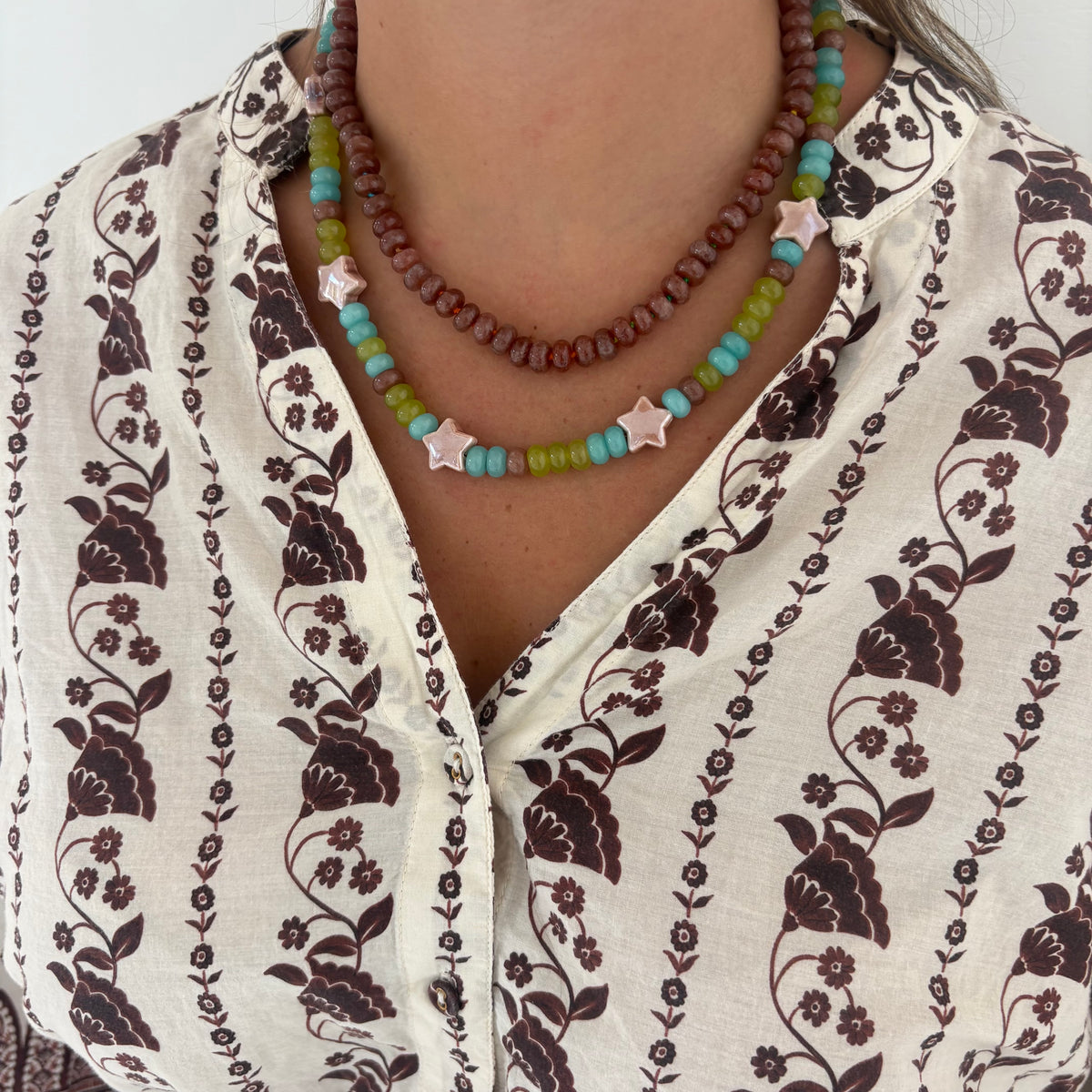 Chocolate brown hand knotted stone necklace
