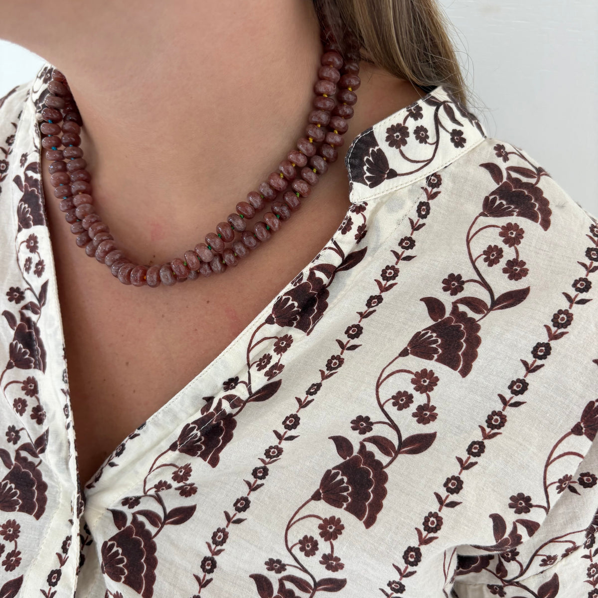 Chocolate brown hand knotted stone necklace